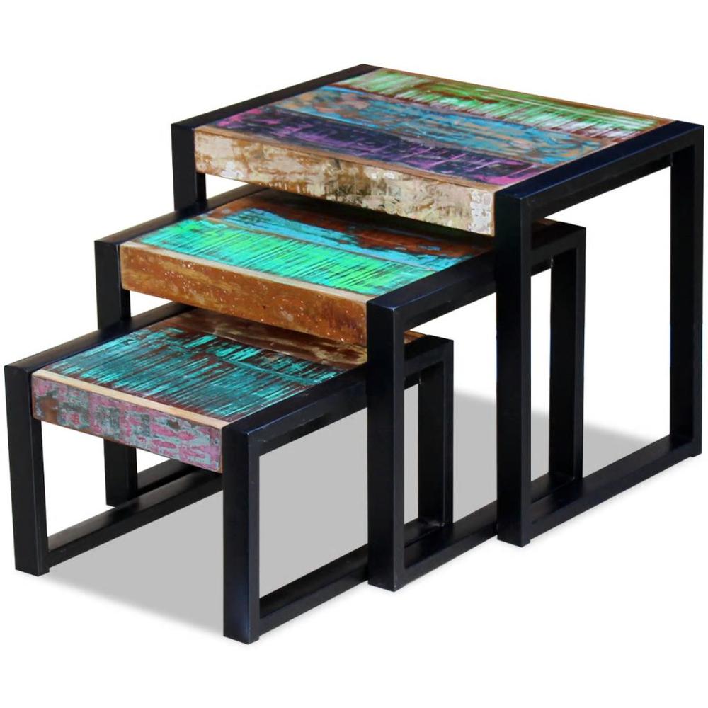vidaXL Three Piece Nesting Tables Solid Reclaimed Wood, 243279. Picture 6