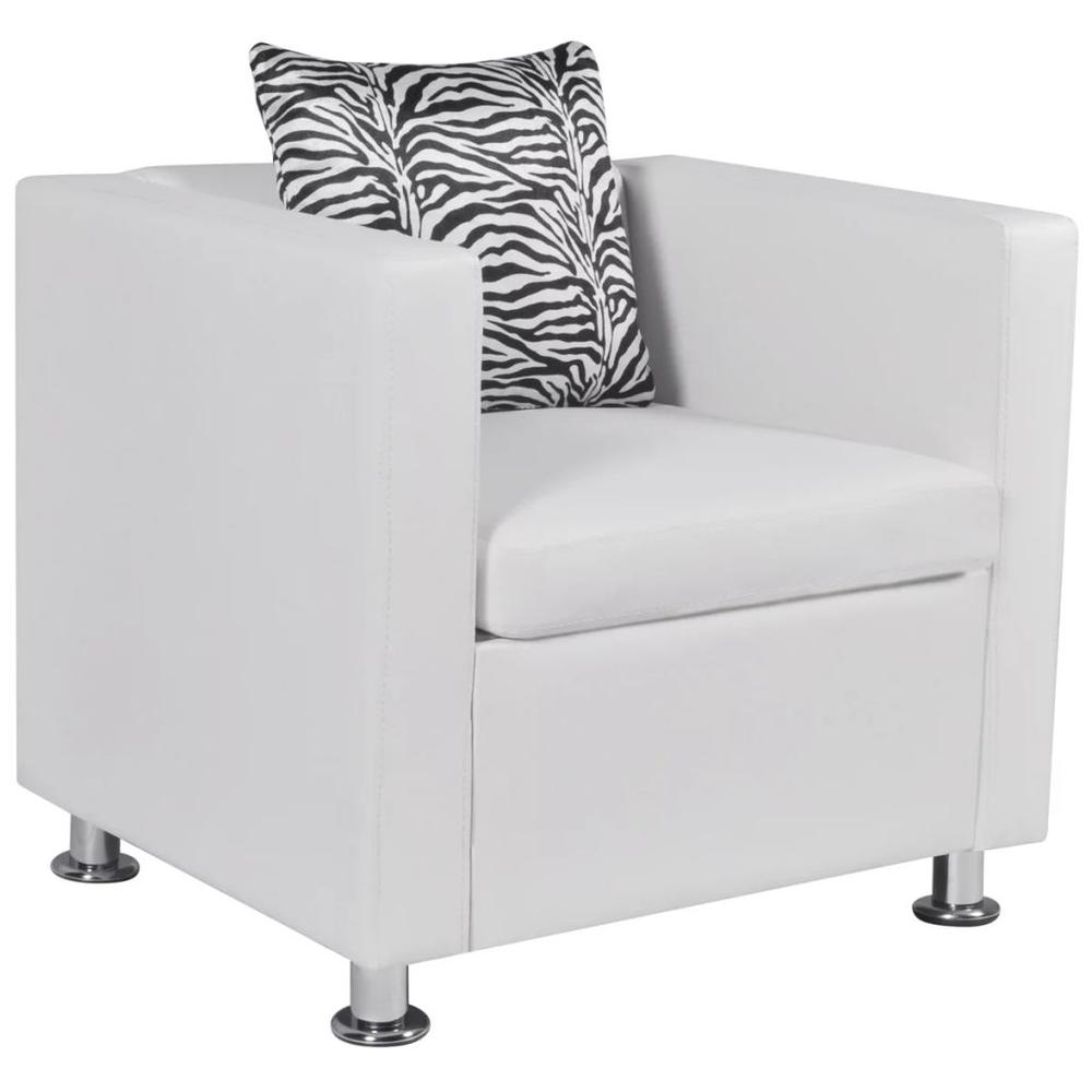vidaXL Cube Armchair White Faux Leather, 242653. The main picture.