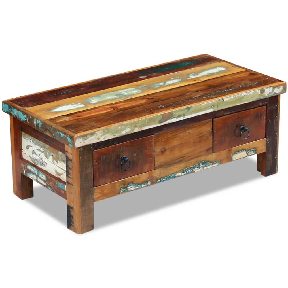 vidaXL Coffee Table Drawers Solid Reclaimed Wood 35.4"x17.7"x13.8", 243321. Picture 1