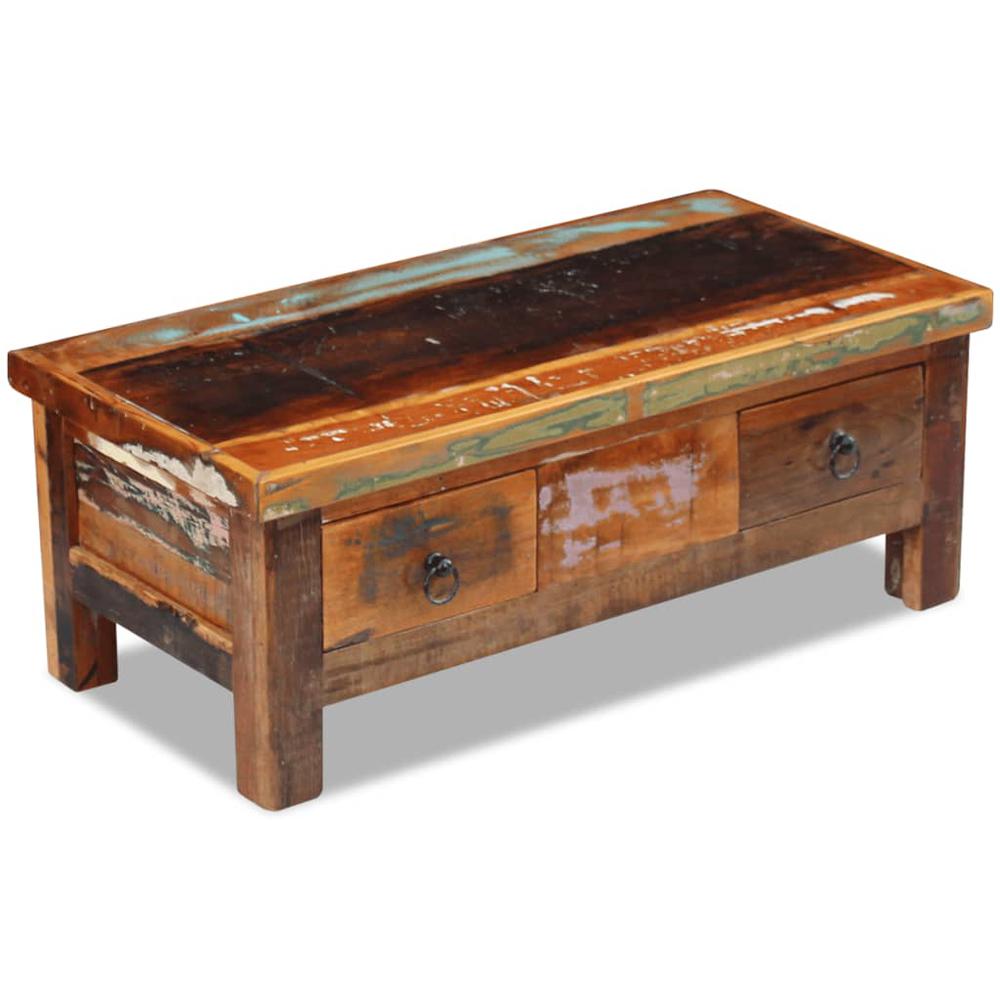 vidaXL Coffee Table Drawers Solid Reclaimed Wood 35.4"x17.7"x13.8", 243321. Picture 2