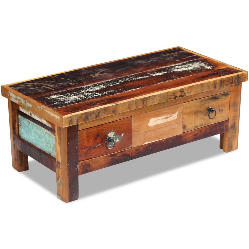 vidaXL Coffee Table Drawers Solid Reclaimed Wood 35.4"x17.7"x13.8", 243321. Picture 3