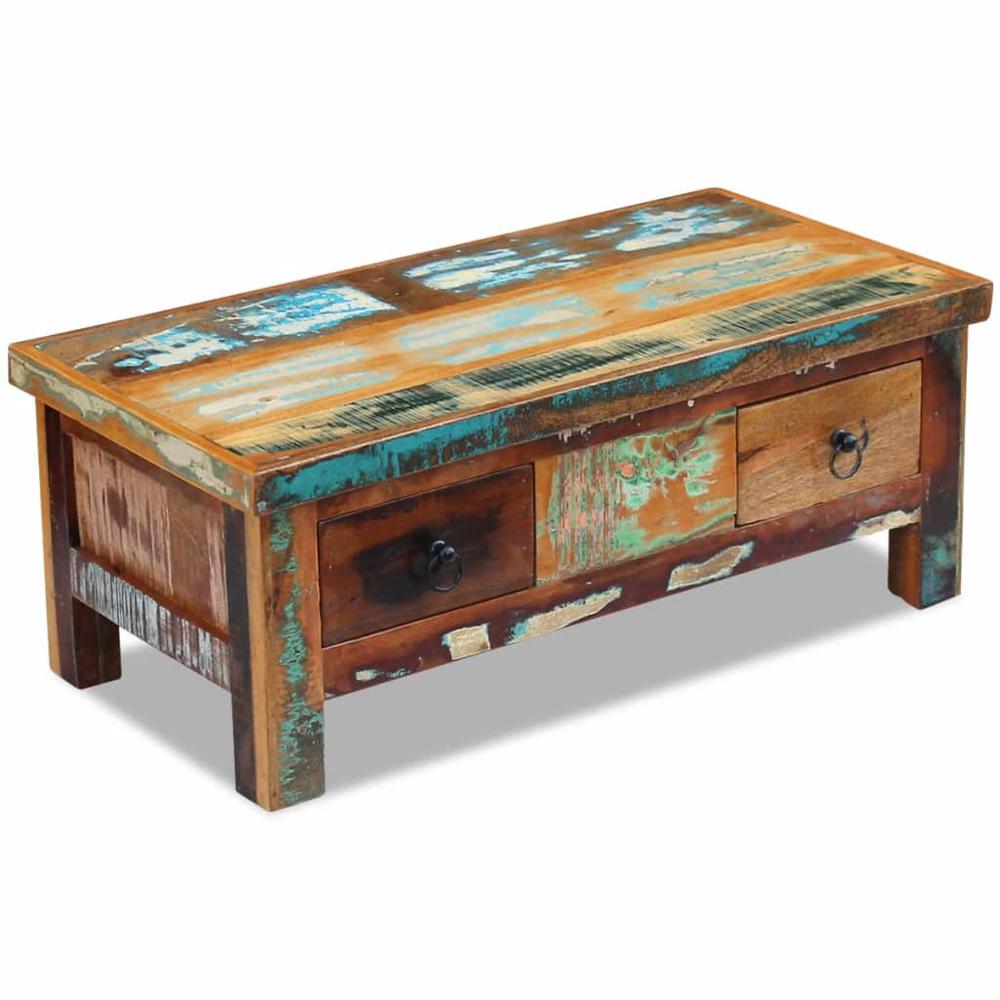 vidaXL Coffee Table Drawers Solid Reclaimed Wood 35.4"x17.7"x13.8", 243321. Picture 4