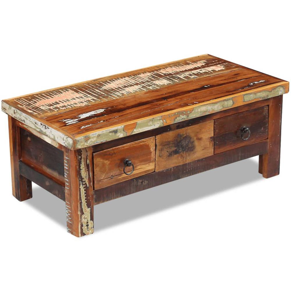 vidaXL Coffee Table Drawers Solid Reclaimed Wood 35.4"x17.7"x13.8", 243321. Picture 5