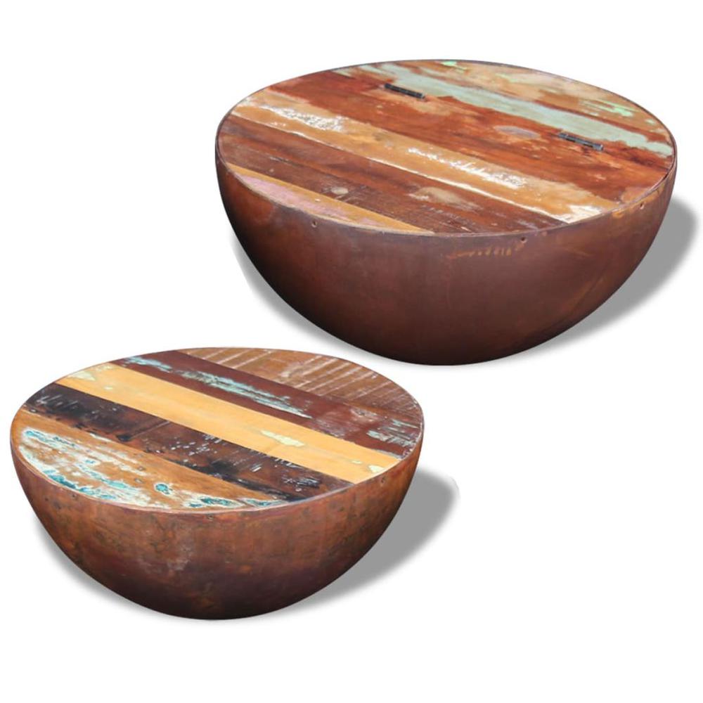 vidaXL Two Piece Bowl Shaped Coffee Table Set Solid Reclaimed Wood, 243352. Picture 1