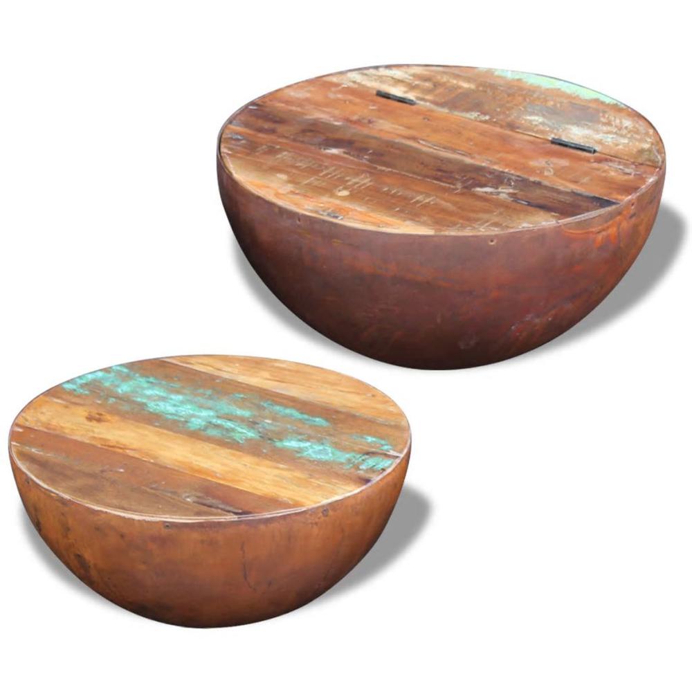 vidaXL Two Piece Bowl Shaped Coffee Table Set Solid Reclaimed Wood, 243352. Picture 4