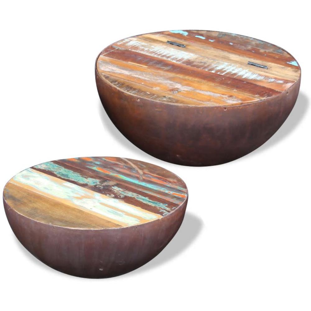 vidaXL Two Piece Bowl Shaped Coffee Table Set Solid Reclaimed Wood, 243352. Picture 6