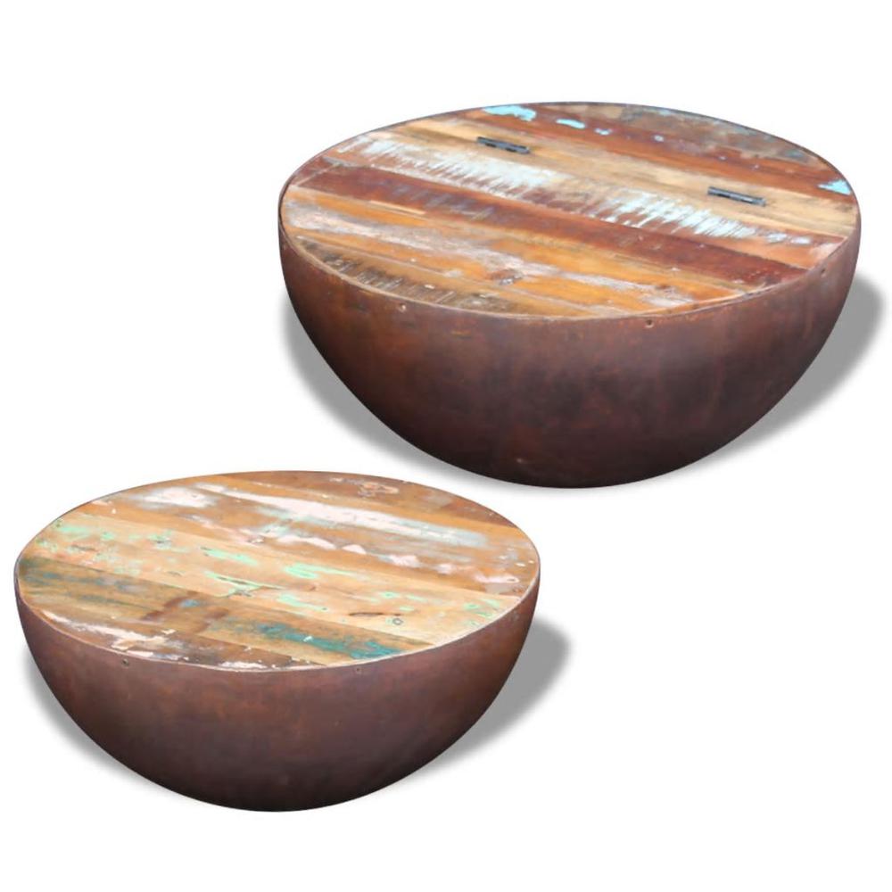 vidaXL Two Piece Bowl Shaped Coffee Table Set Solid Reclaimed Wood, 243352. Picture 7