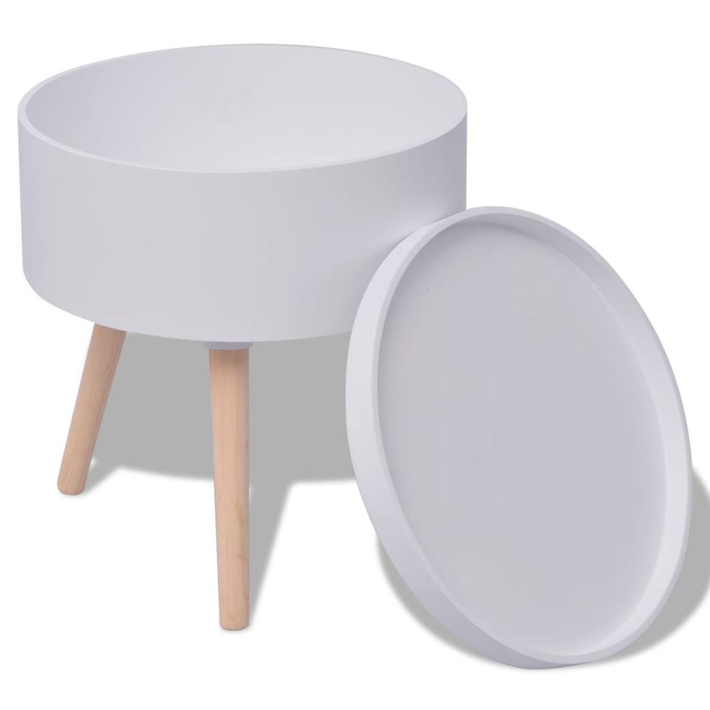 vidaXL Side Table with Serving Tray Round 15.6"x17.5" White, 243402. Picture 2