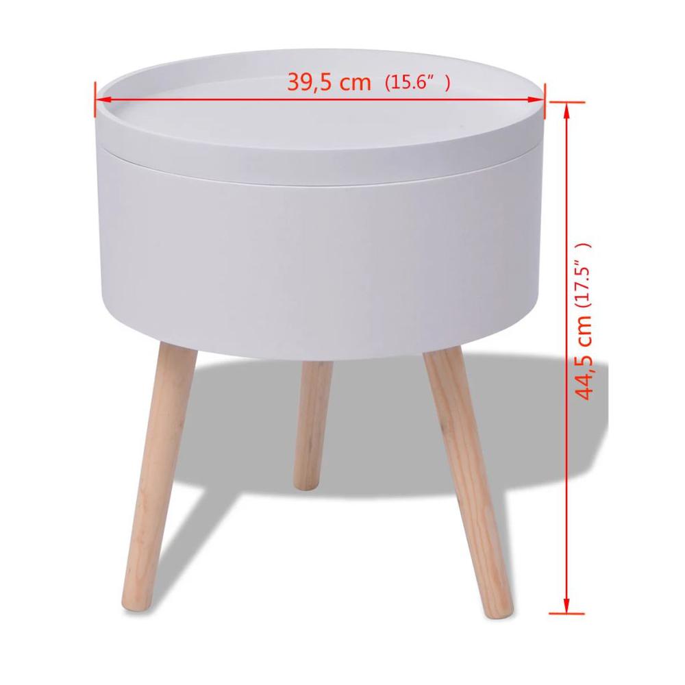vidaXL Side Table with Serving Tray Round 15.6"x17.5" White, 243402. Picture 6
