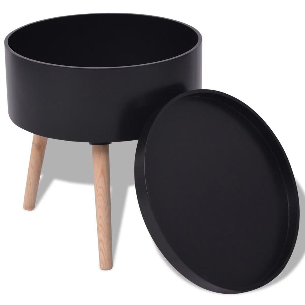vidaXL Side Table with Serving Tray Round 15.6"x17.5" Black, 243403. Picture 2