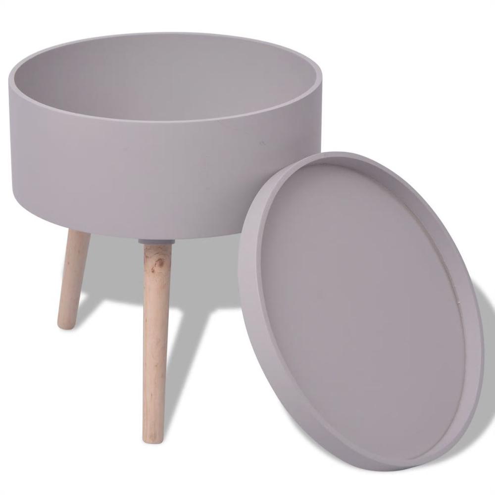 vidaXL Side Table with Serving Tray Round 15.6"x17.5" Gray, 243404. Picture 2
