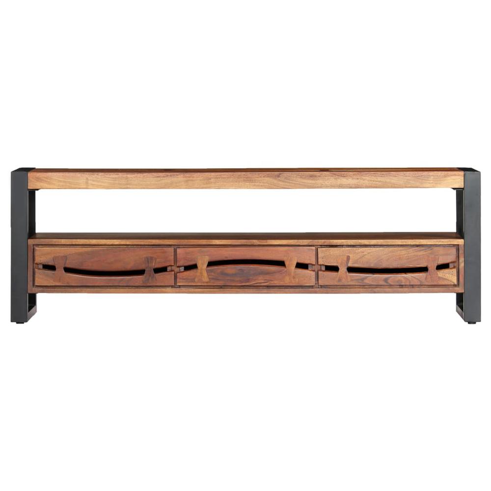 vidaXL TV Cabinet 55.1"x11.8"x17.7" Solid Acacia Wood, 247736. Picture 2