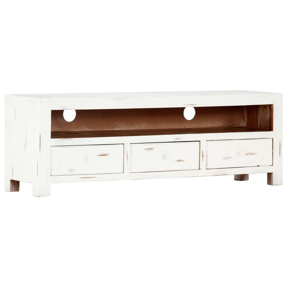 vidaXL TV Cabinet White 47.2"x11.8"x15.7" Solid Acacia Wood, 247746. Picture 1