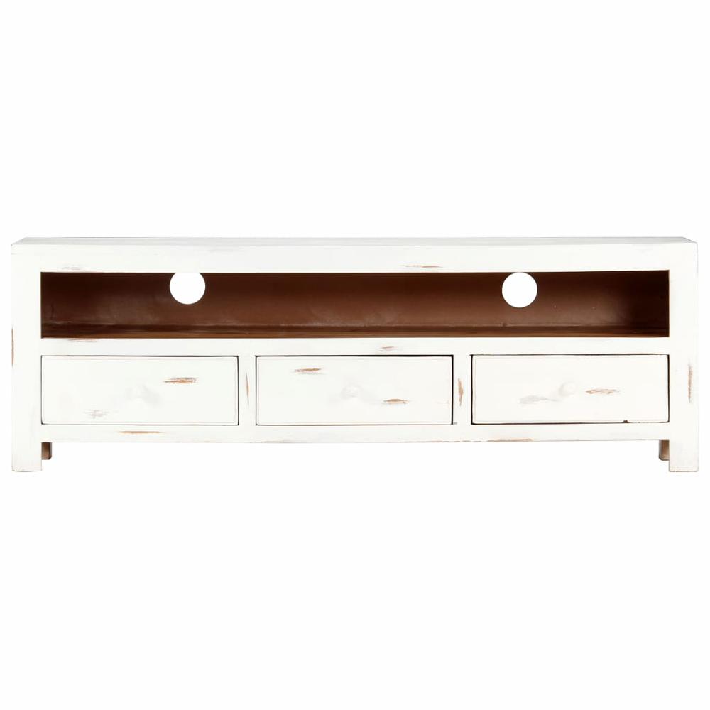 vidaXL TV Cabinet White 47.2"x11.8"x15.7" Solid Acacia Wood, 247746. Picture 4
