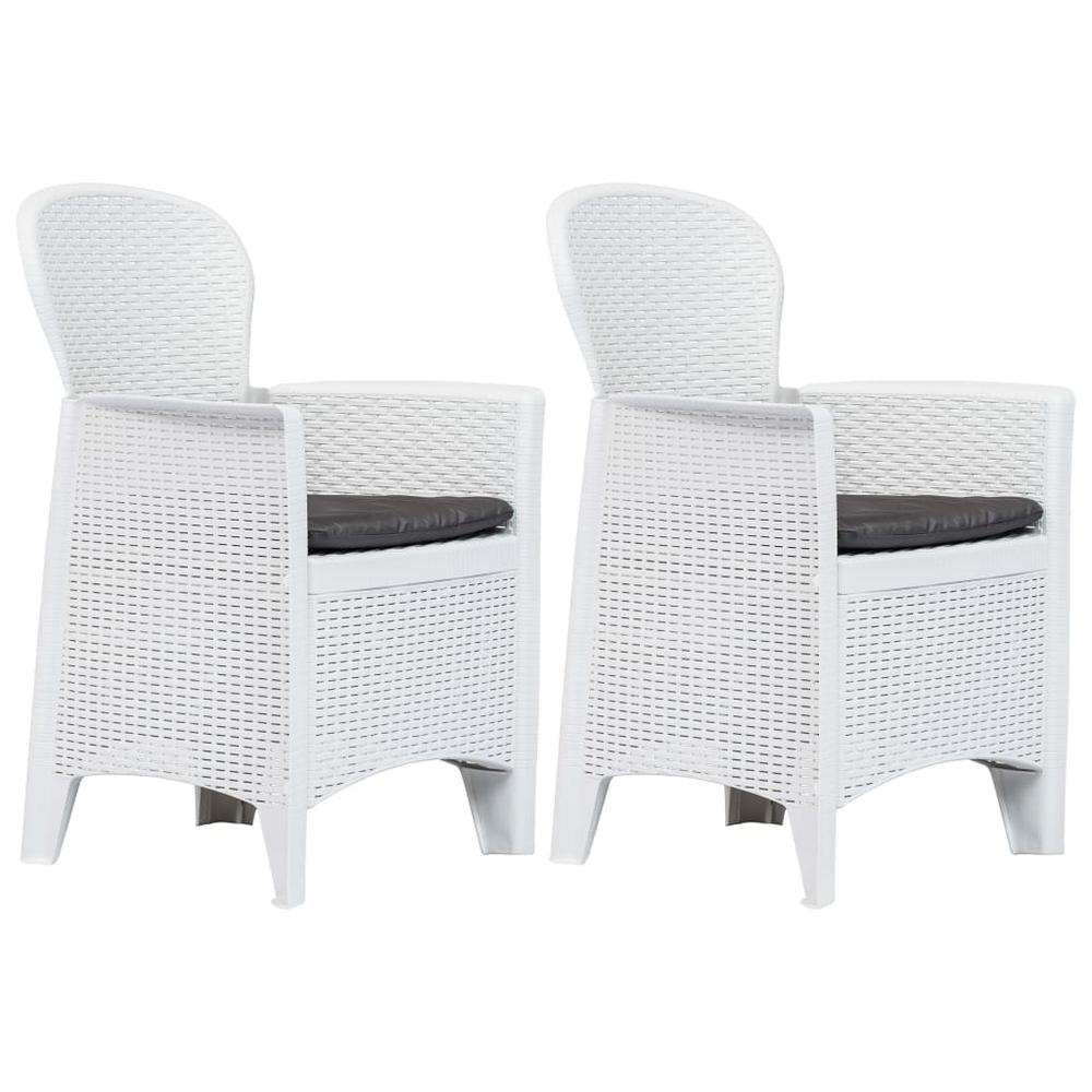 vidaXL Garden Chairs 2 pcs with Cushion White Plastic Rattan Look, 45598. Picture 1