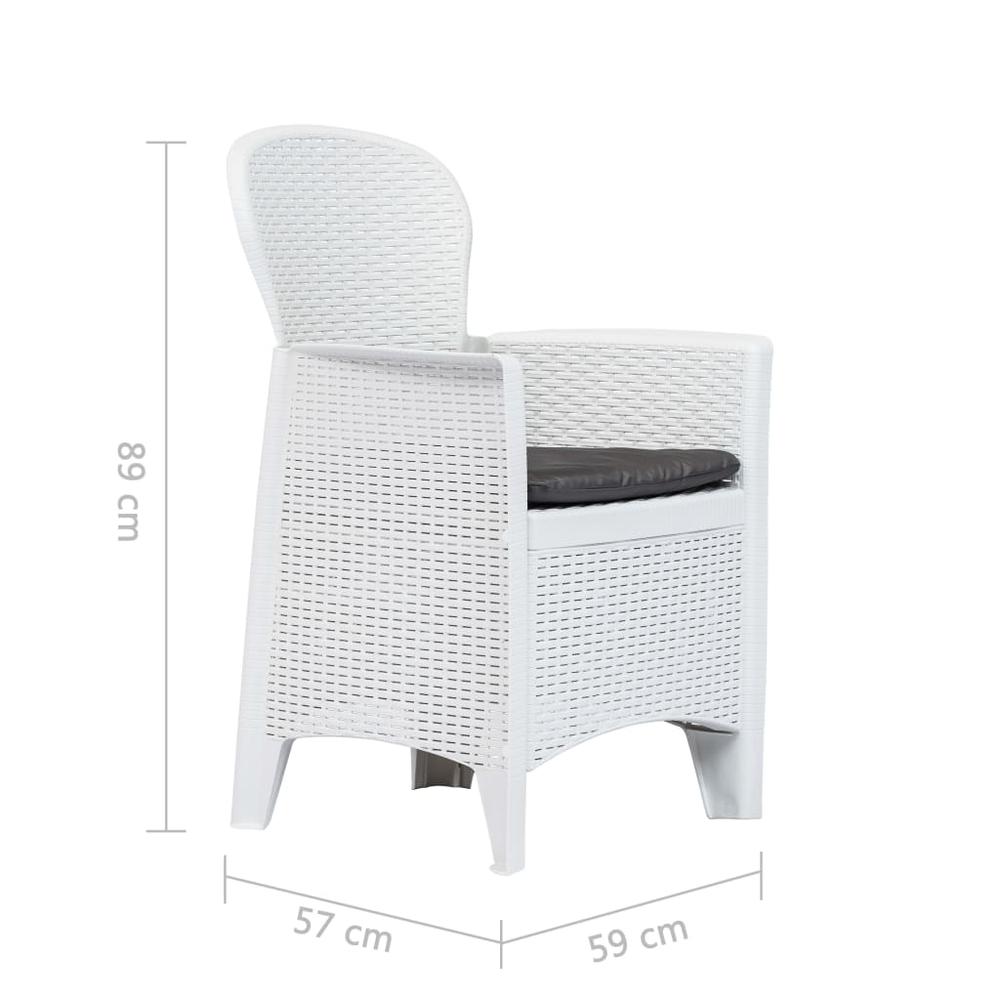vidaXL Garden Chairs 2 pcs with Cushion White Plastic Rattan Look, 45598. Picture 7