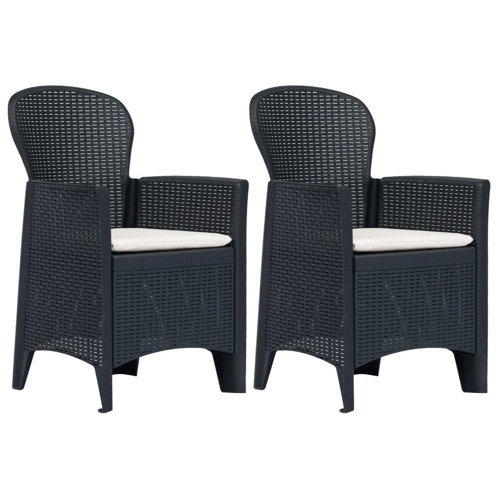 vidaXL Garden Chairs 2 pcs with Cushion Anthracite Plastic Rattan Look, 45599. Picture 1