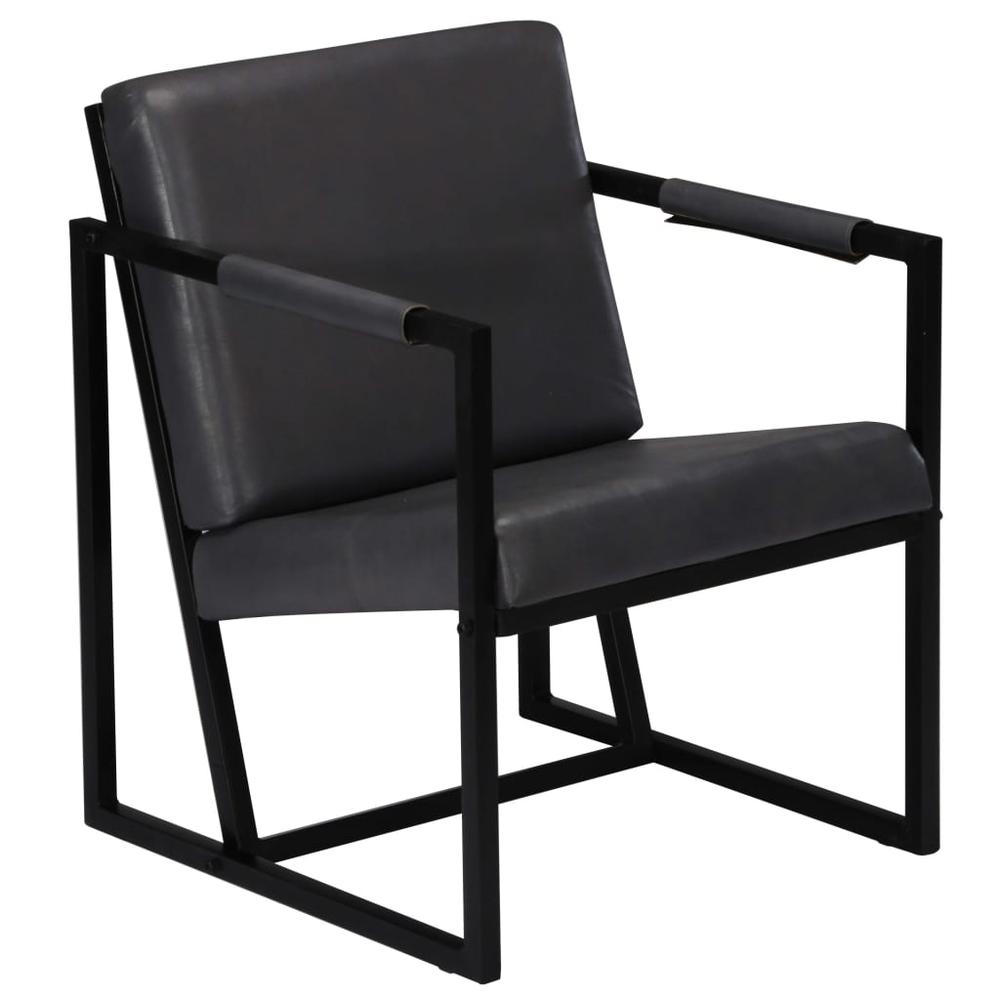 vidaXL Armchair Gray Real Leather. Picture 5