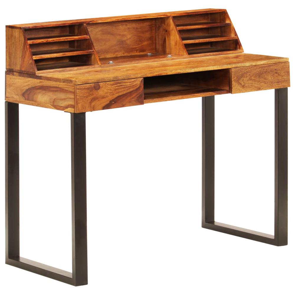 vidaXL Desk 43.3"x19.7"x37" Solid Sheesham Wood and Steel, 247964. Picture 1
