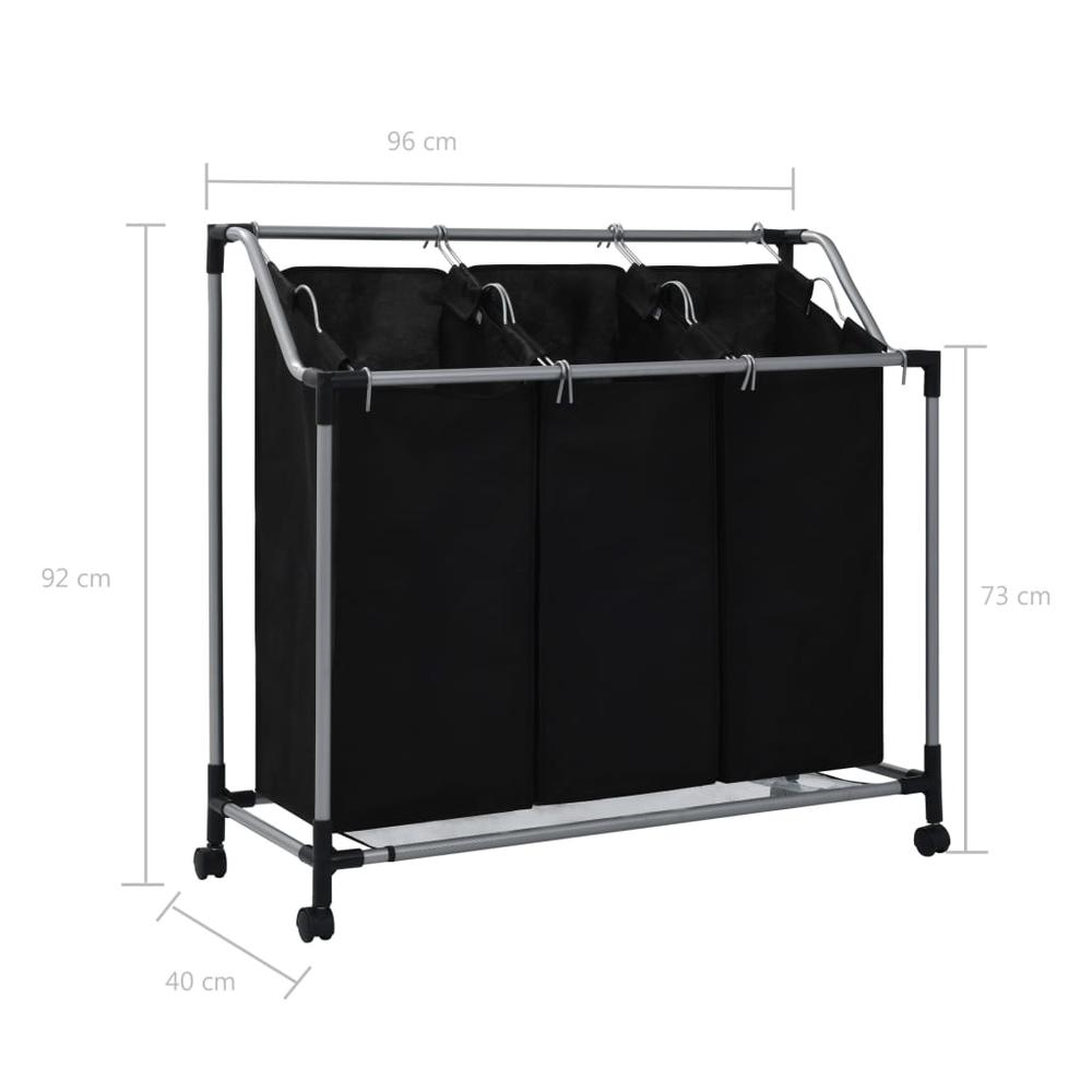 Laundry Sorter with 3 Bags Black Steel. Picture 6