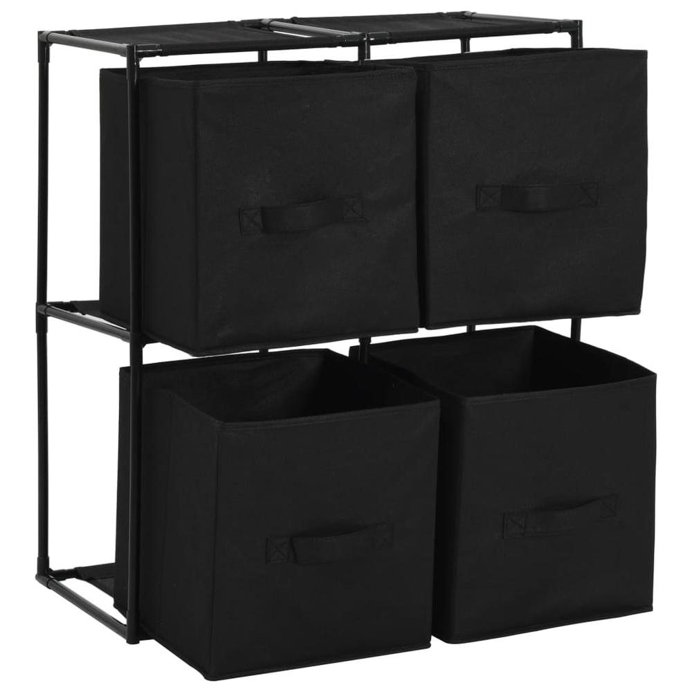Storage Cabinet with 4 Fabric Baskets Black 24.8"x11.8"x28" Steel. Picture 3