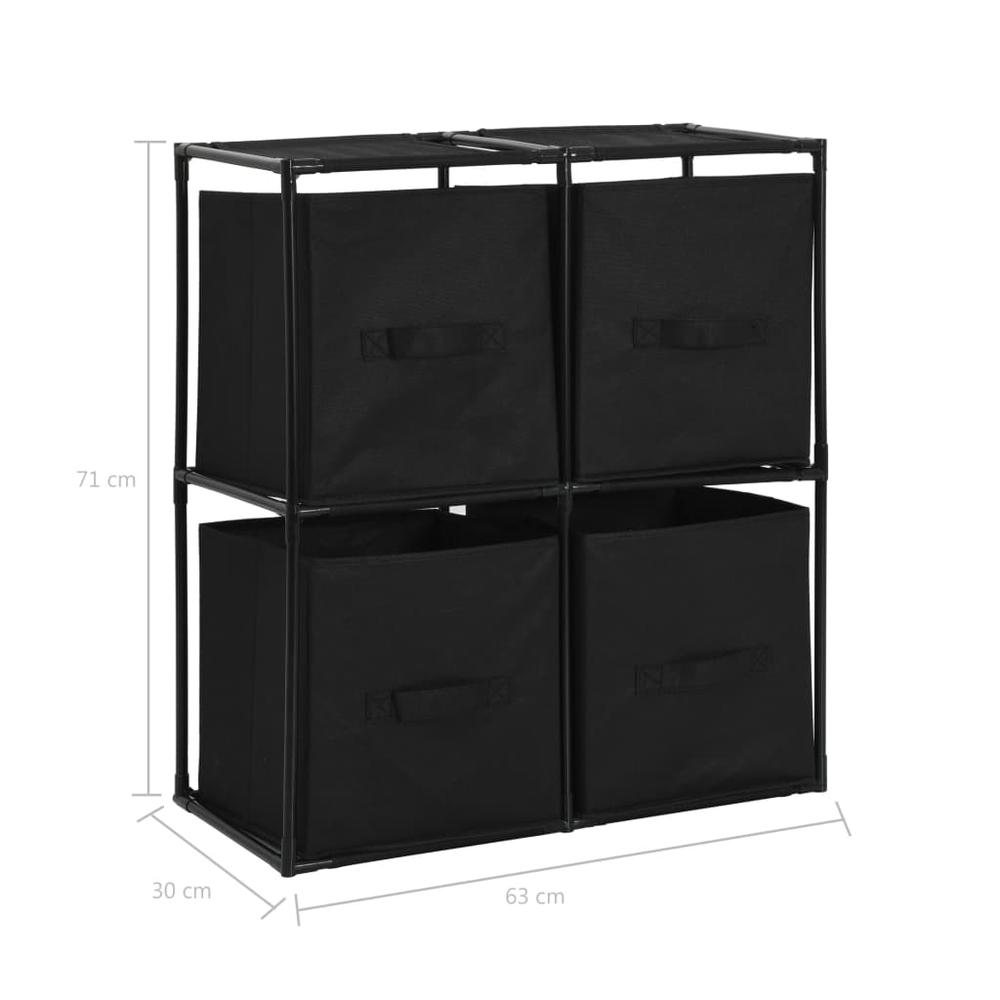 Storage Cabinet with 4 Fabric Baskets Black 24.8"x11.8"x28" Steel. Picture 6