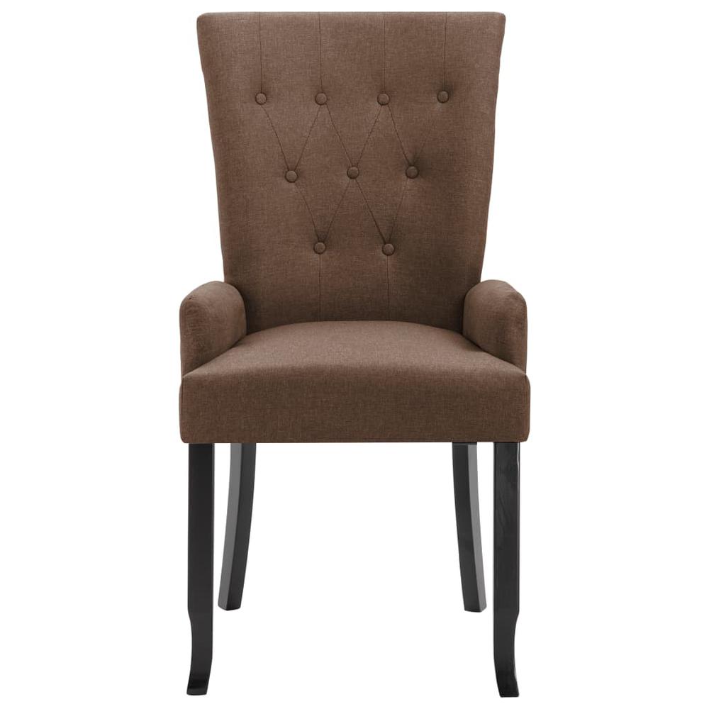 Dining Chair with Armrests Brown Fabric. Picture 2
