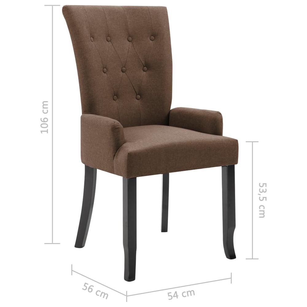 Dining Chair with Armrests Brown Fabric. Picture 7