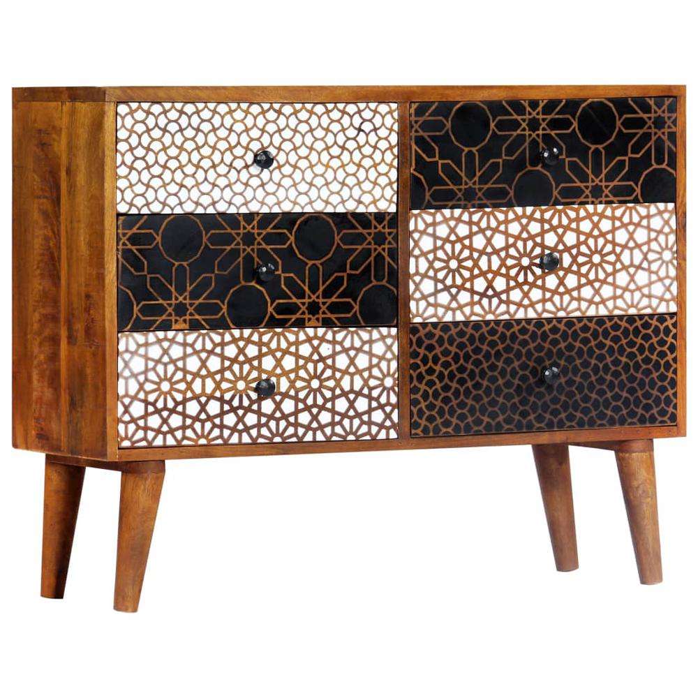 vidaXL Sideboard with Printed Pattern 35.4"x11.8"x27.6" Solid Mango Wood, 247916. Picture 1