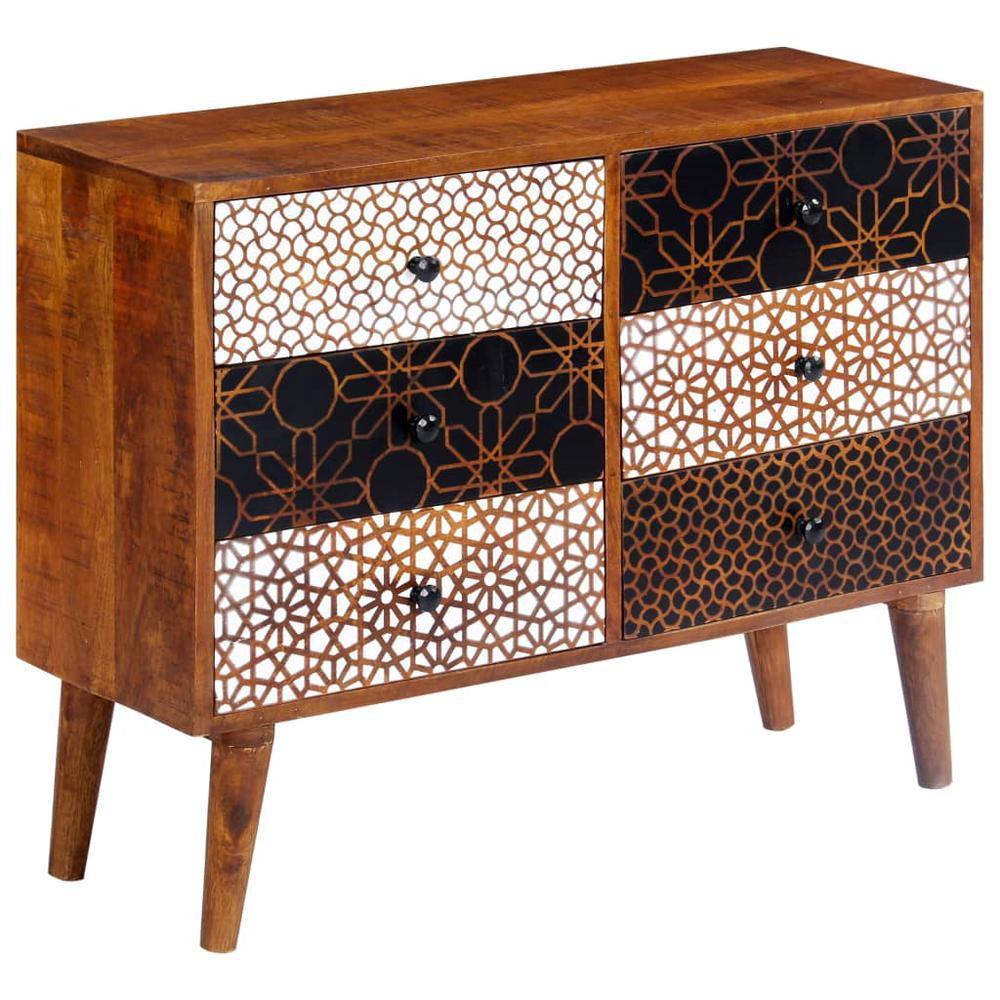 vidaXL Sideboard with Printed Pattern 35.4"x11.8"x27.6" Solid Mango Wood, 247916. Picture 6