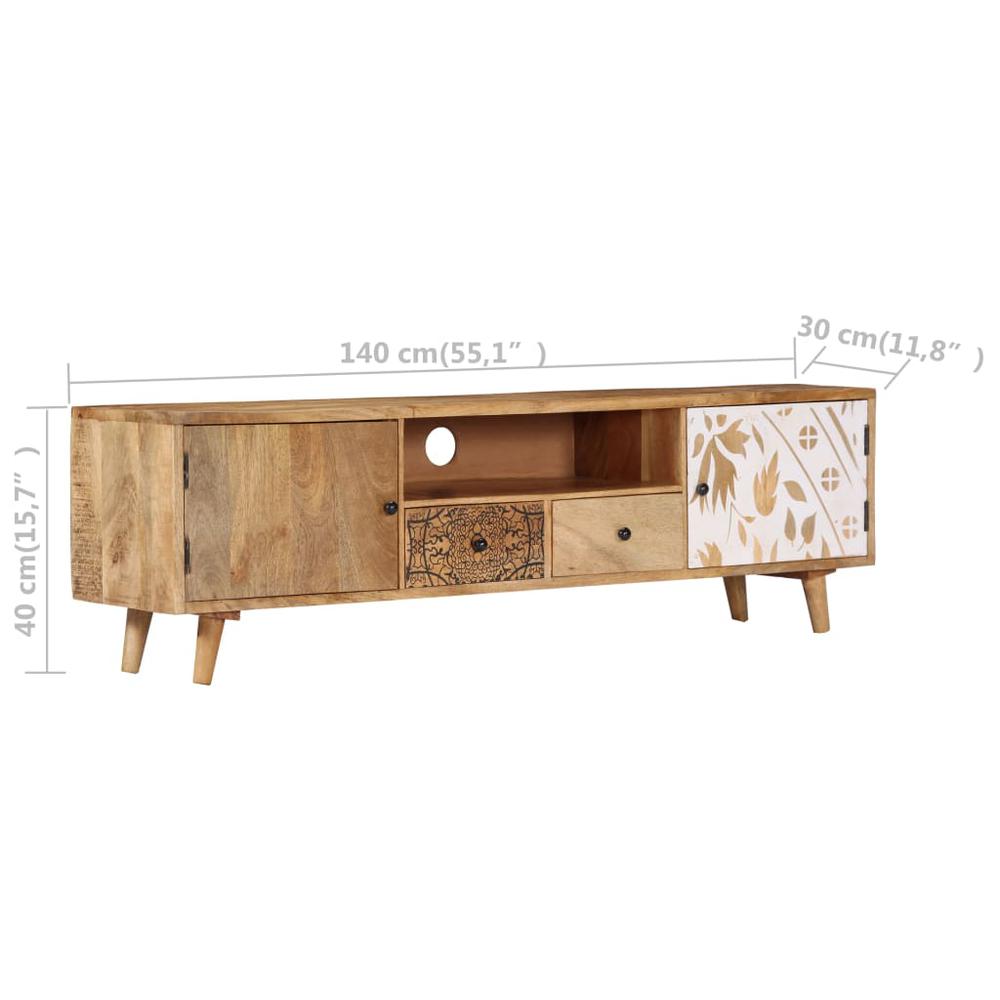 vidaXL TV Cabinet 55.1"x11.8"x15.7" Solid Mango Wood, 249856. Picture 7
