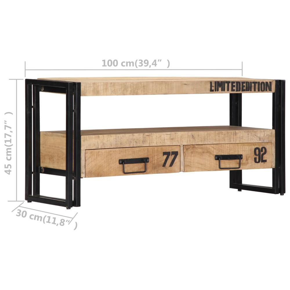 vidaXL TV Cabinet 39.4"x11.8"x17.7" Solid Mango Wood, 249858. Picture 6