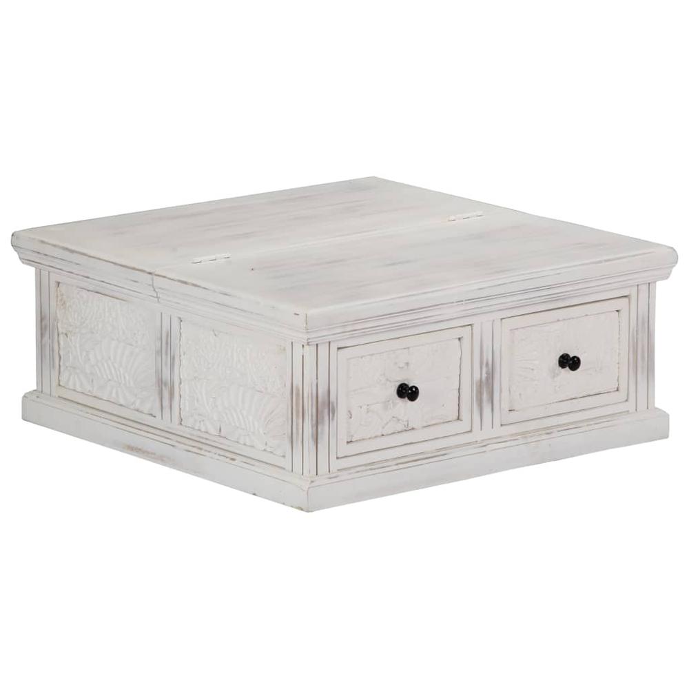 vidaXL Coffee Table White 27.6"x27.6"x11.8" Solid Mango Wood, 249872. Picture 1
