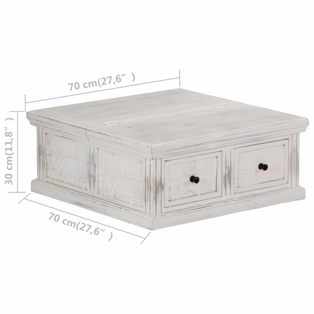 vidaXL Coffee Table White 27.6"x27.6"x11.8" Solid Mango Wood, 249872. Picture 6