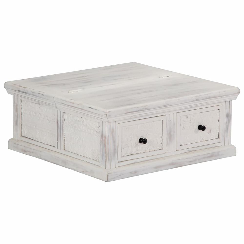 vidaXL Coffee Table White 27.6"x27.6"x11.8" Solid Mango Wood, 249872. Picture 7