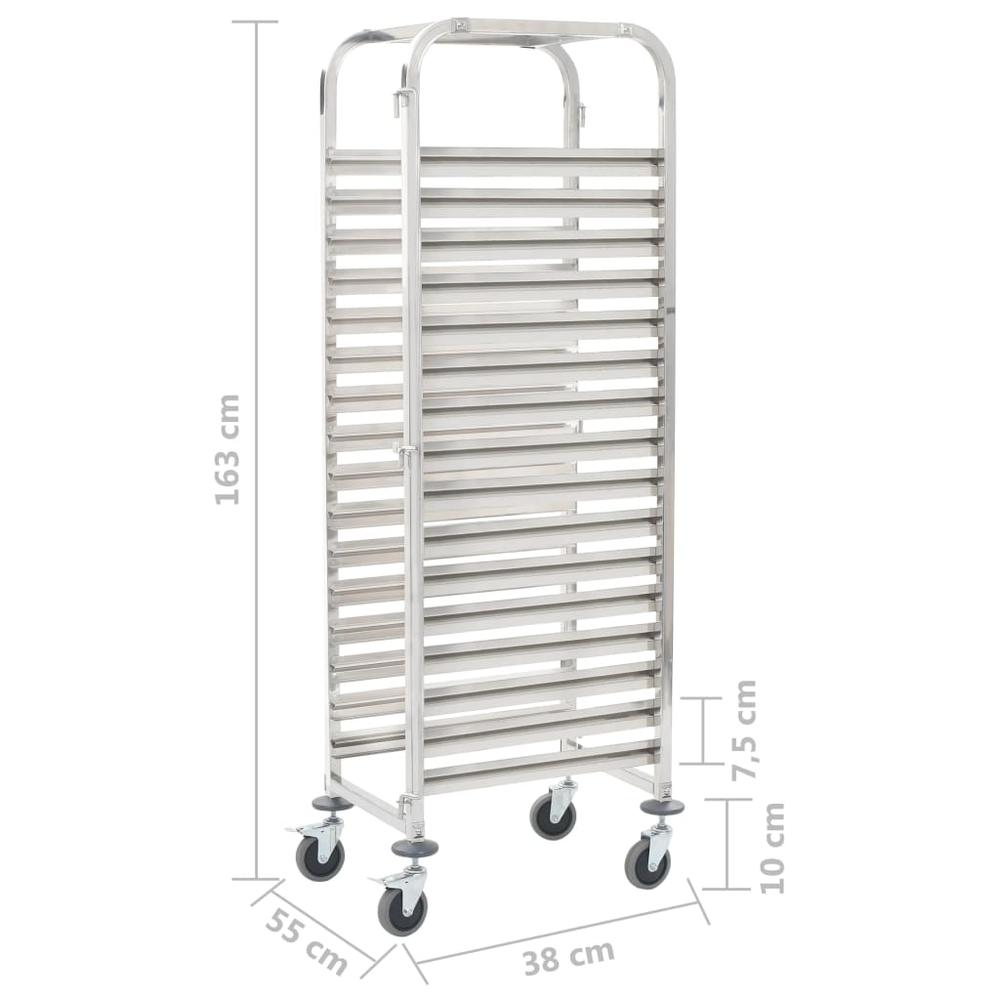 vidaXL Kitchen Trolley for 16 Trays 15"x21.7"x64.2" Stainless Steel, 50920. Picture 6