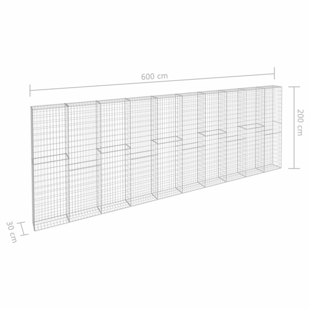 vidaXL Gabion Wall with Covers Galvanised Steel 236.2"x11.8"x78.7", 144915. Picture 6