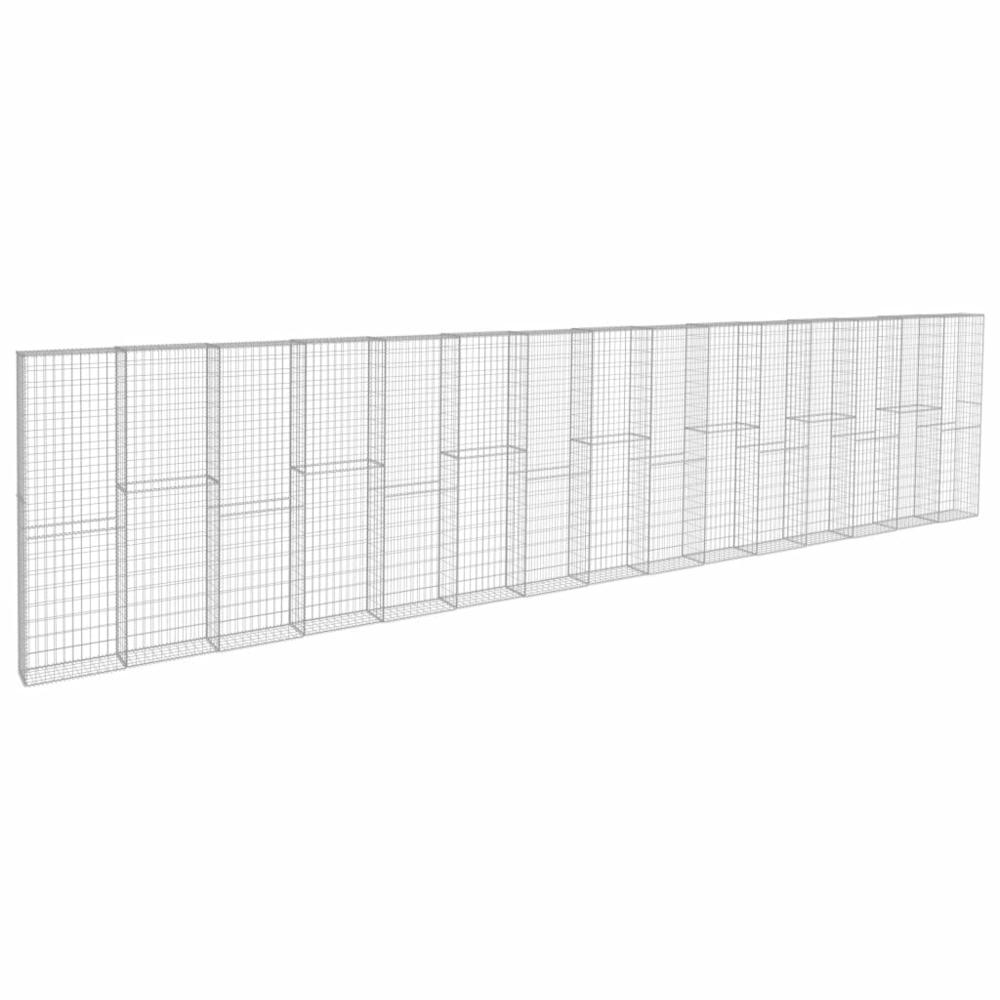 vidaXL Gabion Wall with Covers Galvanised Steel 354.3"x19.7"x78.7", 144916. Picture 2