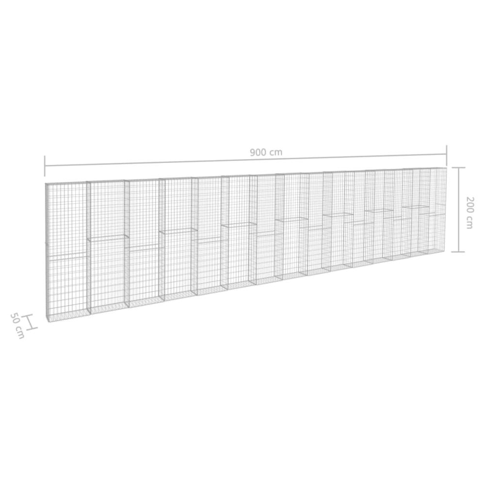 vidaXL Gabion Wall with Covers Galvanised Steel 354.3"x19.7"x78.7", 144916. Picture 6
