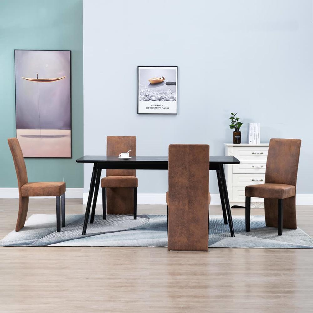 vidaXL Dining Chairs 4 pcs Brown Faux Suede Leather, 249201. Picture 1