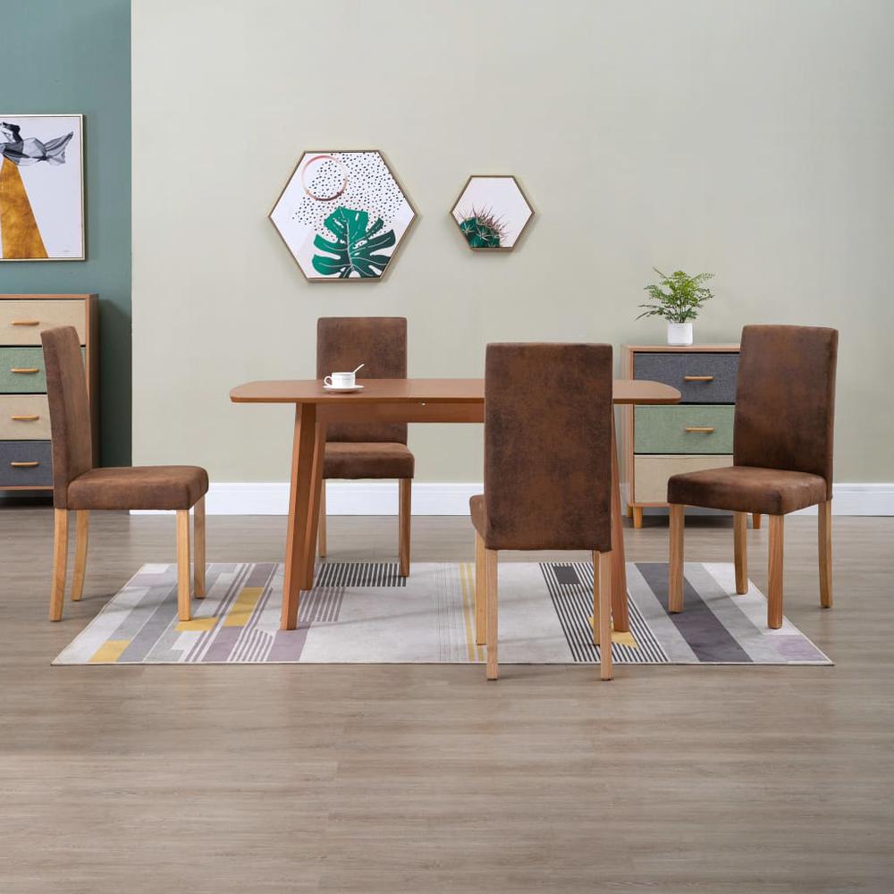 vidaXL Dining Chairs 4 pcs Brown Faux Suede Leather, 249211. Picture 1