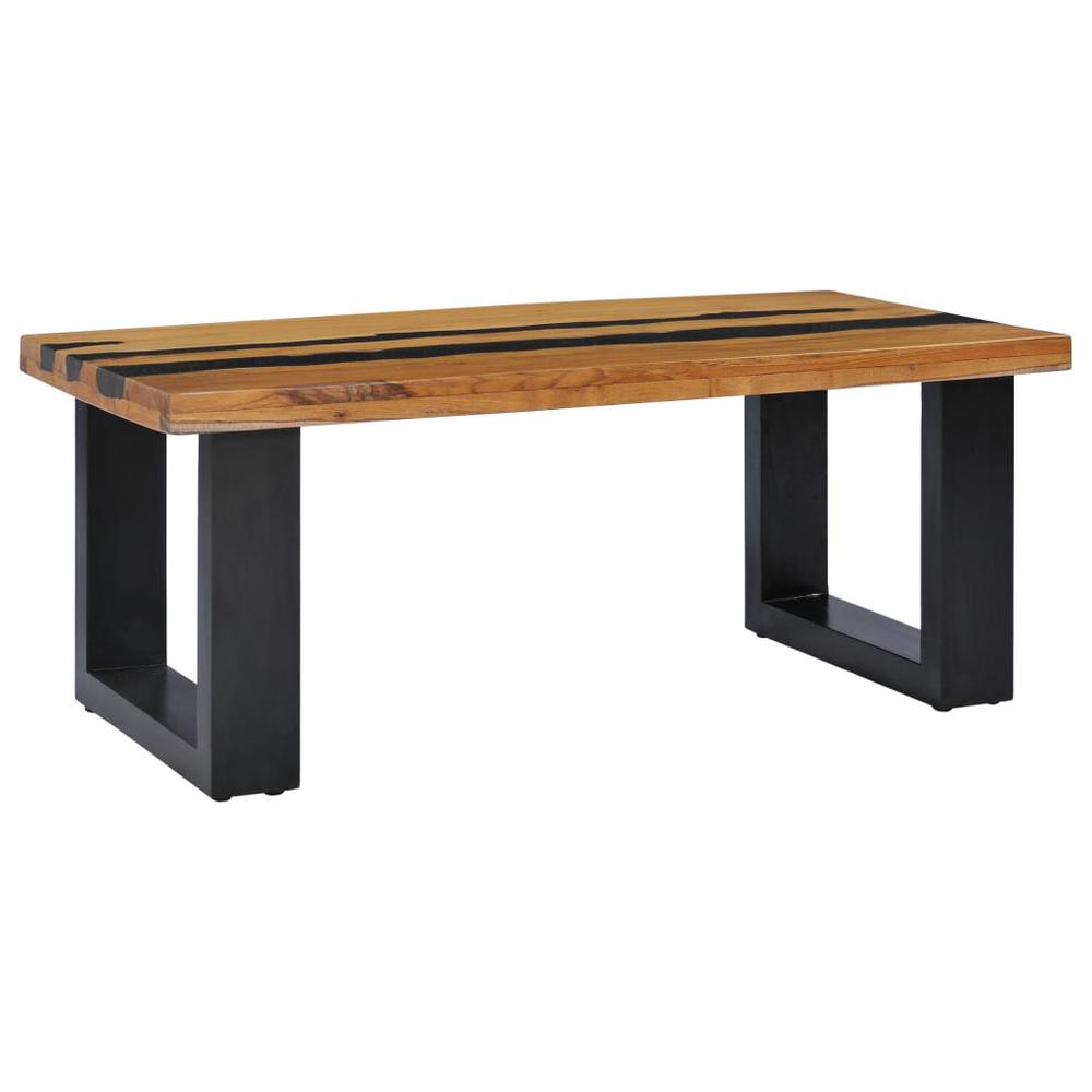 vidaXL Coffee Table 39.3"x19.6"x15.7" Solid Teak Wood and Lava Stone, 281645. Picture 2