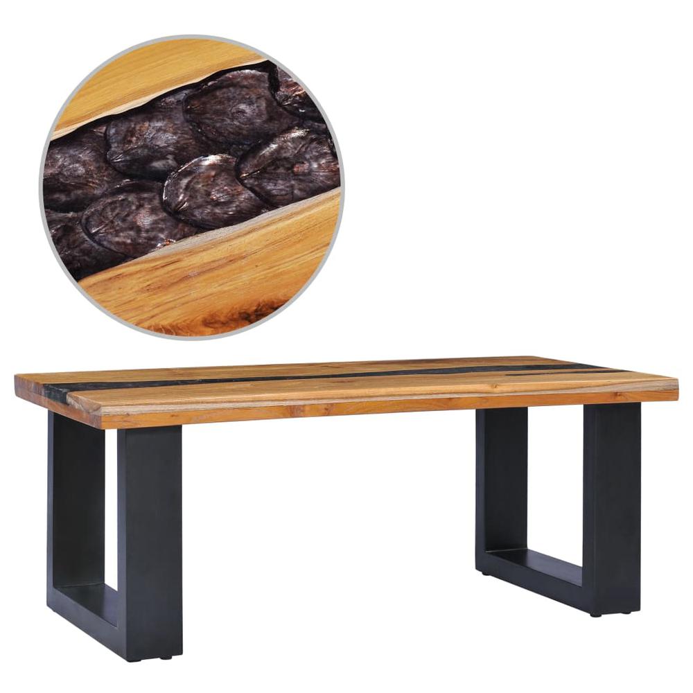 vidaXL Coffee Table 39.3"x19.6"x15.7" Solid Teak Wood and Polyresin, 281646. Picture 1