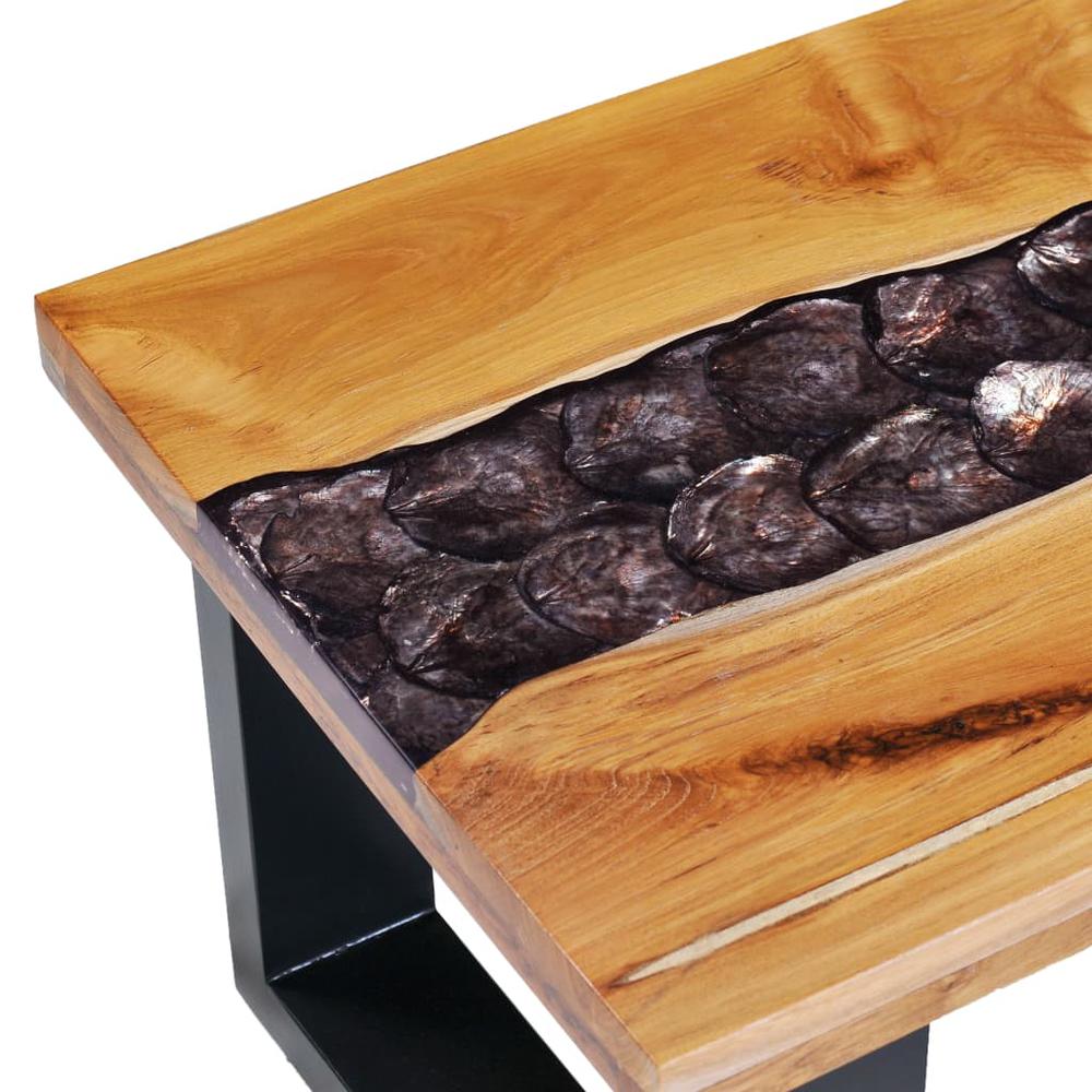 vidaXL Coffee Table 39.3"x19.6"x15.7" Solid Teak Wood and Polyresin, 281646. Picture 7
