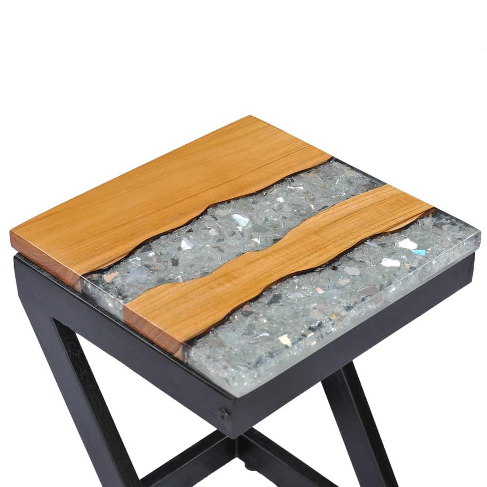 vidaXL Coffee Table 11.8"x11.8"x19.6" Solid Teak Wood and Polyresin, 281649. Picture 6