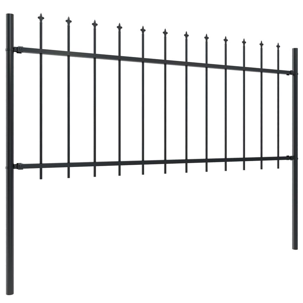 vidaXL Garden Fence with Spear Top Steel 66.9"x31.5" Black, 144924. Picture 2