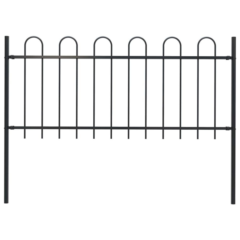 vidaXL Garden Fence with Spear Top Steel 5.5ft Black, 144930. Picture 1