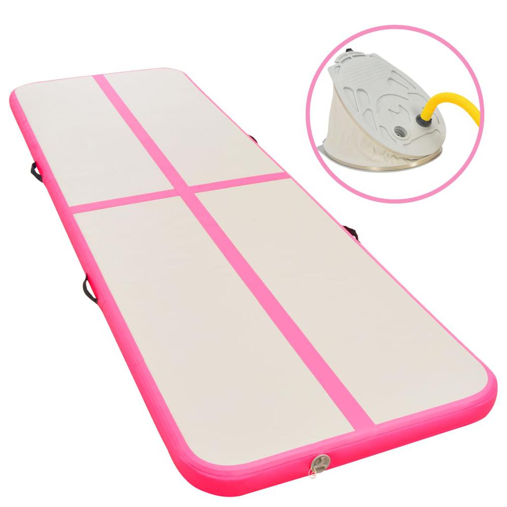 vidaXL Inflatable Gymnastics Mat with Pump 196.9"x39.4"x3.9" PVC Pink, 91918. The main picture.