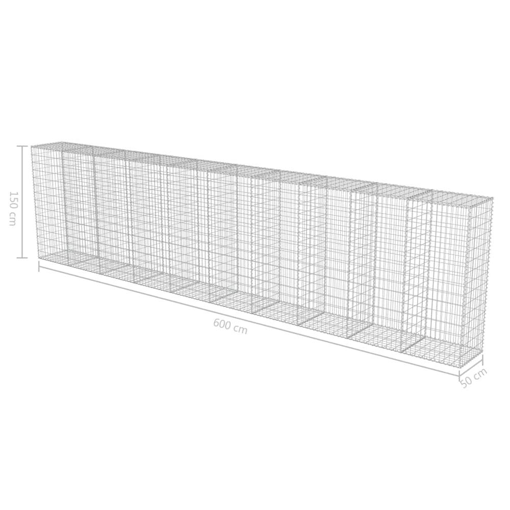 vidaXL Gabion Wall with Covers Galvanized Steel 236"x19.7"x59", 143582. Picture 6