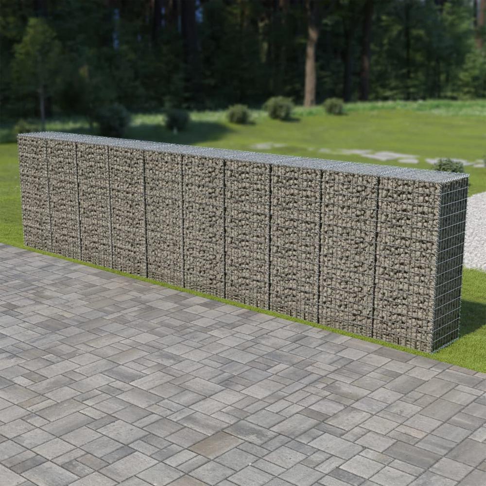 vidaXL Gabion Wall with Covers Galvanized Steel 236"x19.7"x59", 143582. Picture 1
